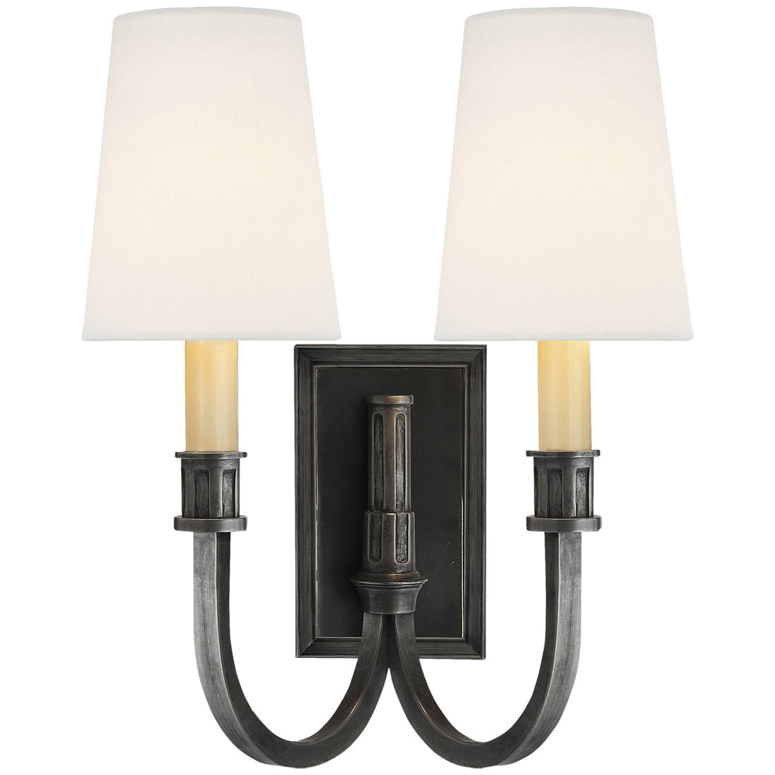Visual Comfort French Single Sconce in Hand-Rubbed Antique Brass with Linen  Shade