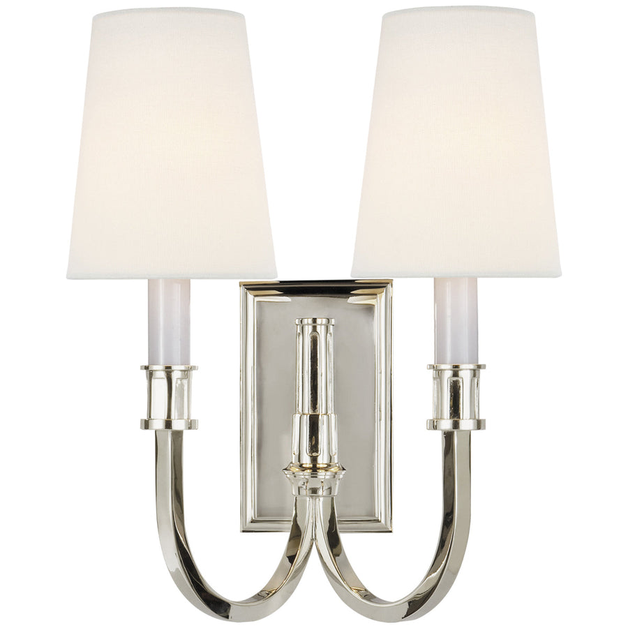Visual Comfort Modern Library Double Sconce with Linen Shade