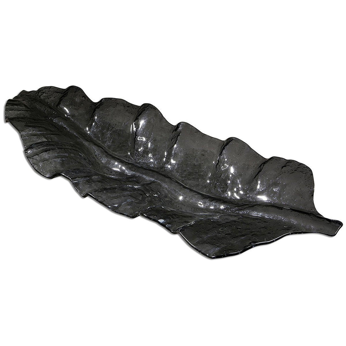 Uttermost Smoked Leaf Glass Tray