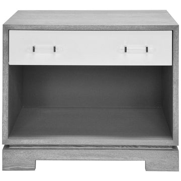 Worlds Away Shane Side Table in Matte White and Grey Cerused Oak