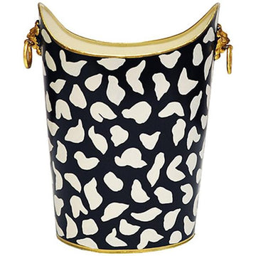 Worlds Away Oval Wastebasket with Lion Handles in Black Leopard