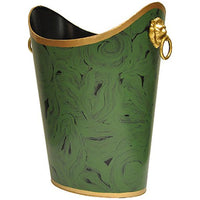 Worlds Away Oval Wastebasket with Lion Handles in Malachite