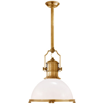 Visual Comfort Country Industrial Large Pendant with White Glass Shade