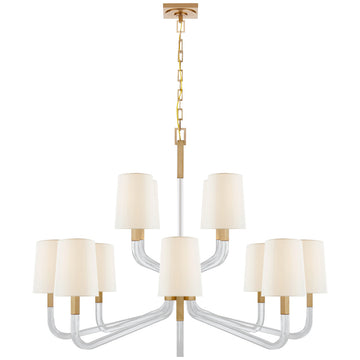 Visual Comfort Reagan Grande 2-Tier Chandelier with Linen Shade