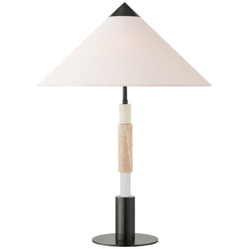 Visual Comfort Mira Medium Stacked Table Lamp, Travertine with Linen