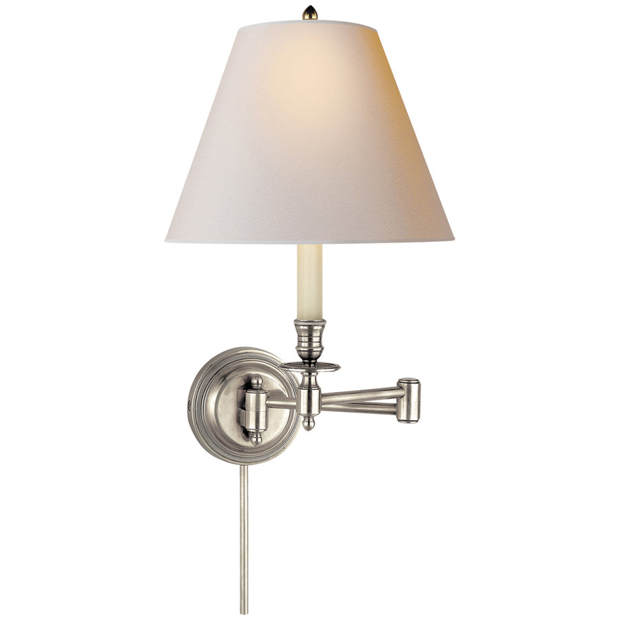 Visual Comfort Candlestick Swing Arm Sconce with Natural Paper Shade
