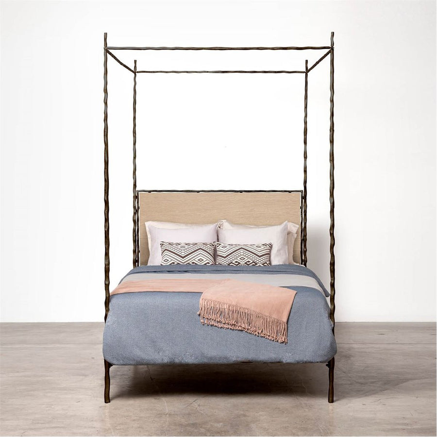 Made Goods Brennan Textured Iron Short Canopy Bed in Severn Canvas