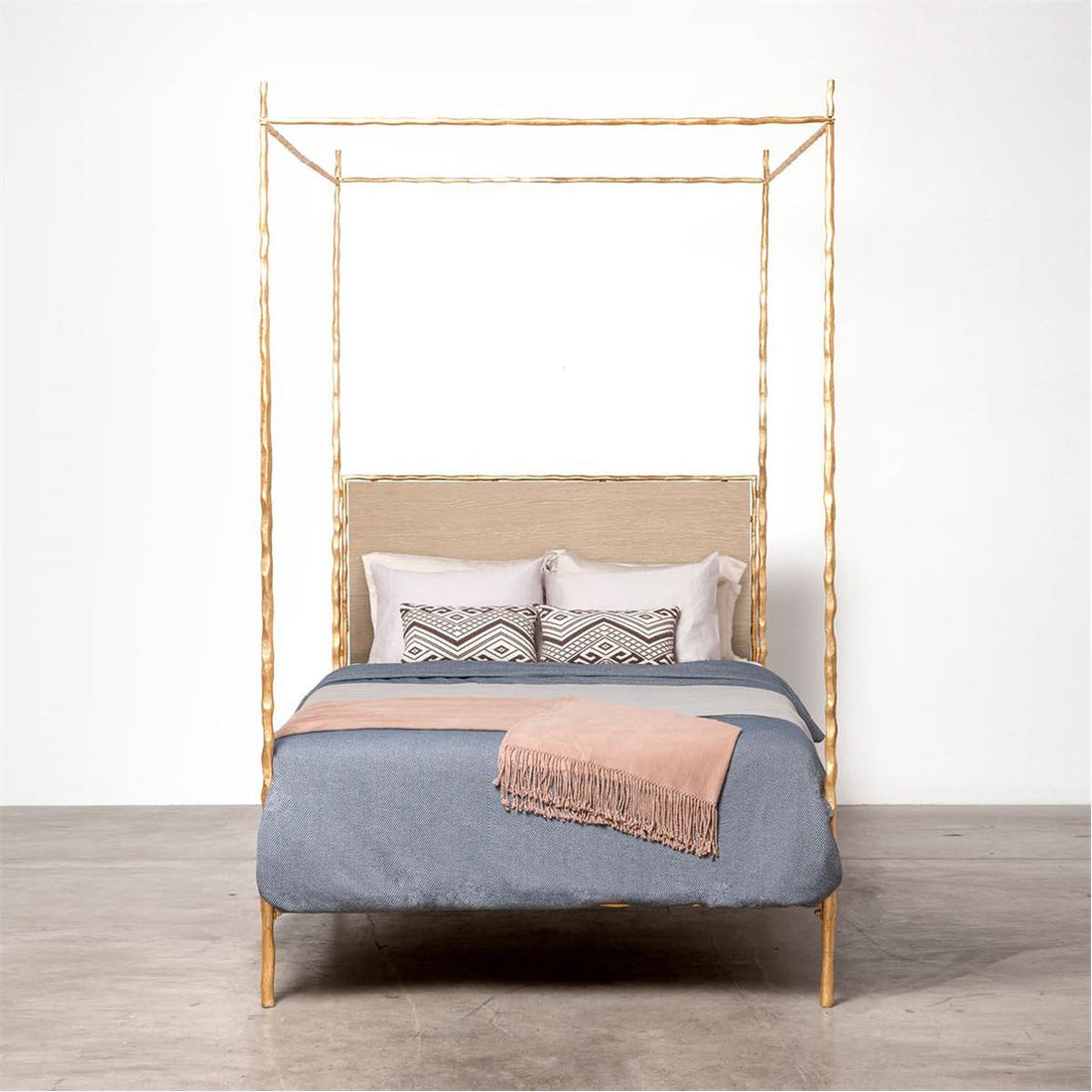 Made Goods Brennan Textured Iron Short Canopy Bed in Severn Canvas