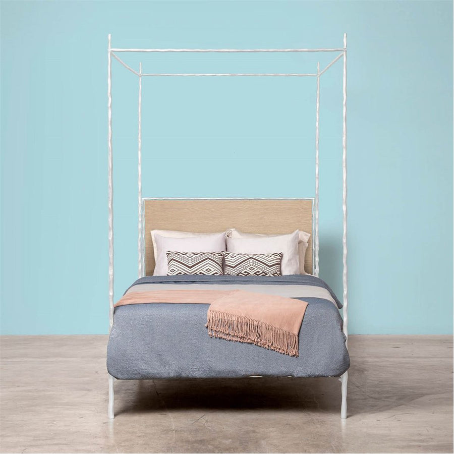 Made Goods Brennan Textured Short Canopy Bed in Beige Crystal Stone