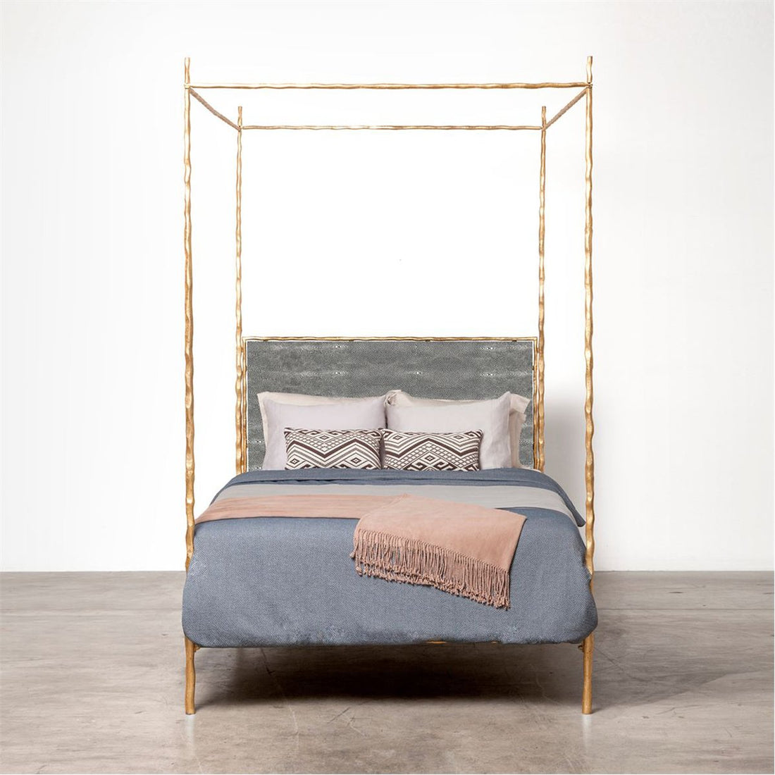 Made Goods Brennan Textured Tall Canopy Bed in Severn Canvas