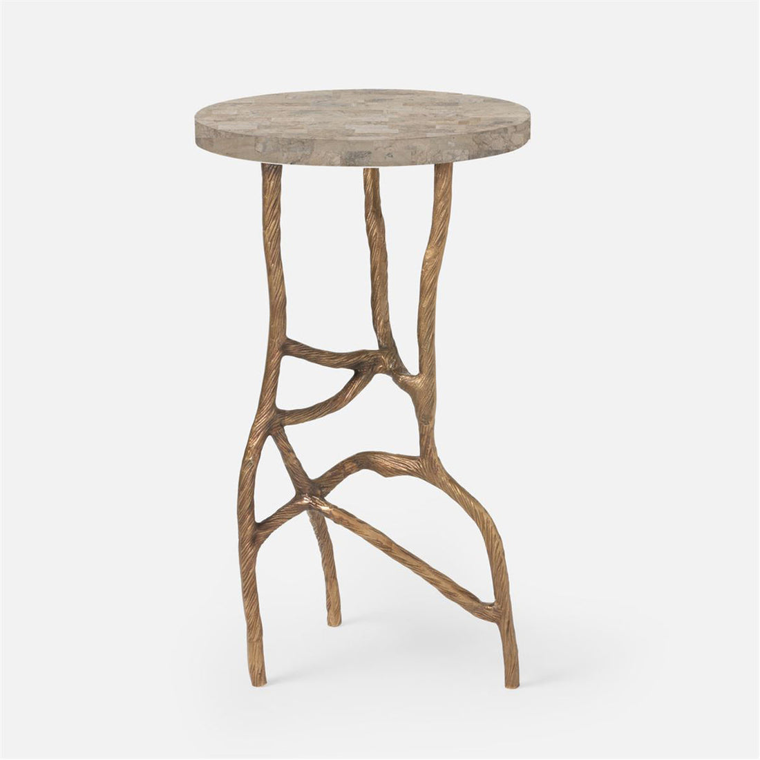 Made Goods Genevier Brass Tripod Base Side Table in Marble