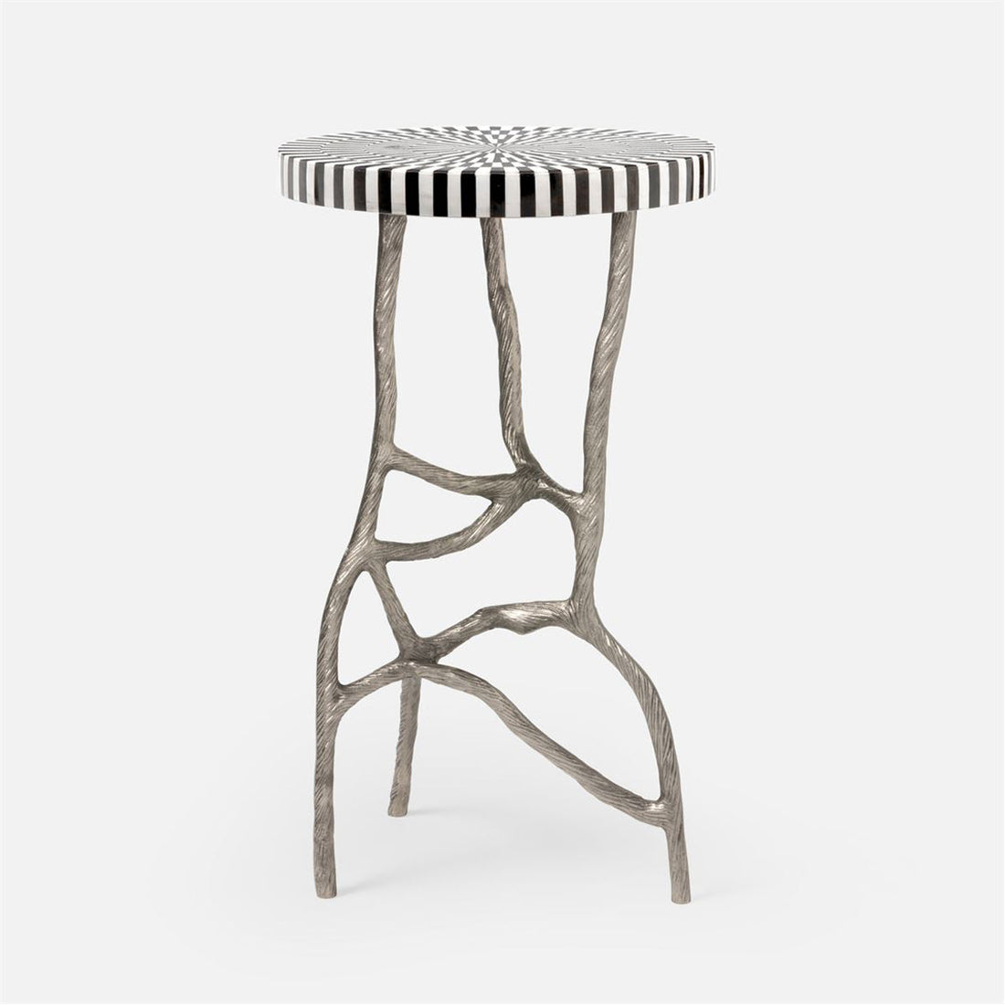 Made Goods Genevier Brass Tripod Base Side Table in Striped Marble