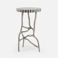 Made Goods Genevier Brass Tripod Base Side Table in Striped Marble