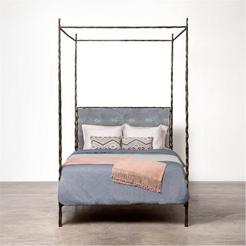 Made Goods Brennan Tall Textured Canopy Bed in Faux Shagreen