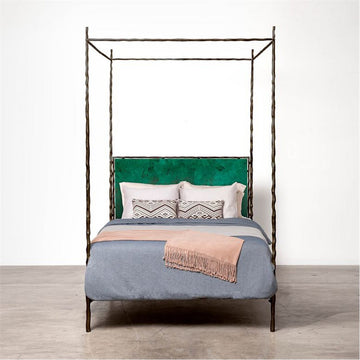 Made Goods Brennan Tall Textured Canopy Bed in Emerald Shell